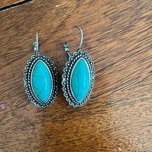 Turquoise and Silver Oval Earrings